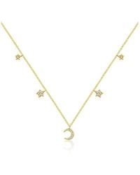 Genevieve Collection - 18k Yellow Gold Moon & Star Shape Diamond Necklace Choker - Lyst
