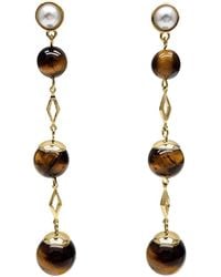 Farra - Tiger Eye Shoulder Earrings - Lyst