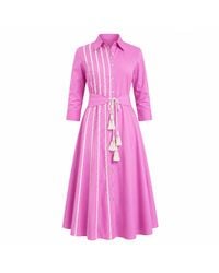 IZABELA MANDOIU - Premium Lilac Cotton Shirt Dress With Ric Rac Detailing & Tassel Tie Waist - Lyst