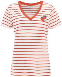 Sugarhill - Khloe V-Neck T-Shirt, Off Stripe, Strawberry - Lyst