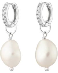Scream Pretty Silver Sparkle Huggie Earrings With Baroque Pearls - Metallic