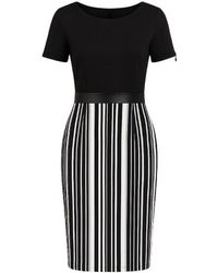 Conquista - Stripe Detail Straight Dress With Zip & Pleather Detail - Lyst