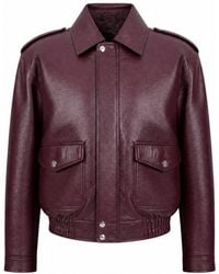 Yumi' - Burgundy Faux Leather Bomber Jacket - Lyst
