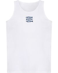 INGMARSON - Sardines Embroidered Organic Cotton Tank Top - Lyst