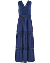 Yumi' - Lace Trim Cotton Midi Sun Dress - Lyst