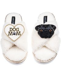 Laines London - Neutrals Laines Neutral Boucle Slippers With Snoopy The Pug & Dog Mum Mom Brooches - Lyst