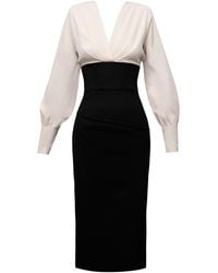 ALINA CERNĂTESCU - Neutrals Lunaria & Midi Cotton Dress With Fitted Waist And Pencil Skirt - Lyst