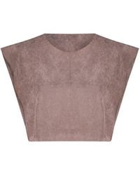 Úchè - Soft Suede Sleeveless Crop Shirt - Lyst