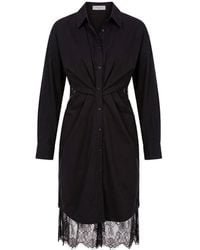 Paisie - Two-Piece Shirt Dress Set With Lace Underlay And Waist Cut Outs - Lyst