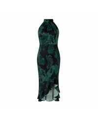 Girl In Mind - Amani Ruched Halter Neck Midi Dress Print - Lyst