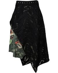 Lalipop Design - Asymmetric Burnout & Floral Appliqué Midi Skirt - Lyst
