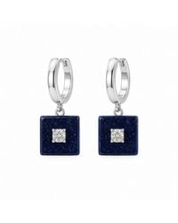 Lily Flo Jewellery - Lapis Lazuli Sqaure Diamond Hoop Earrings - Lyst