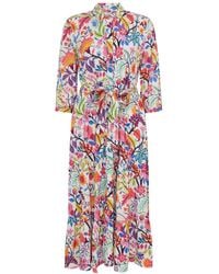 Raishma - Amba 3/4 Sleeve Floral Multicoloured Midi Shirt With Tie Belt Dress - Lyst