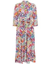 Raishma - Amba 3/4 Sleeve Floral Multicoloured Midi Shirt With Tie Belt Dress. - Lyst