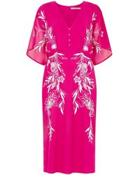 Hope & Ivy - The Christine Embroidered Flutter Sleeve Plunge Neck Midi Dress - Lyst