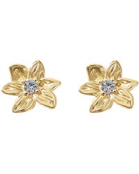 Harfi - Aquamarine March Birthstone Daffodil Birthflower Plated Stud Earrings - Lyst