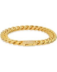 Steeltime - Stainless Steel 18K Plated 10Mm Miami Cuban Bracelet With Cz Monaco Clasp 8.5 Inch - Lyst