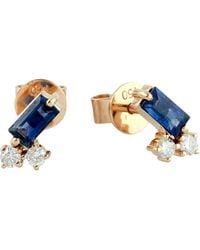 Artisan - Natural Sapphire Minimal Stud Earrings 18k Rose Gold Diamond - Lyst