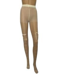 HIGH HEEL JUNGLE by KATHRYN EISMAN - Satin Bow Lace Up Tights Ivory - Lyst
