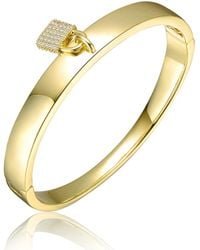 Genevive Jewelry - Rachel Glauber Plated With Cubic Zirconia Padlock Charm Stacking Bangle Bracelet - Lyst