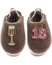 Laines London - Neutrals Flatform Cloud Closed Toe Slippers With 18Th Birthday & Champagne Glass Brooches - Lyst