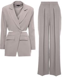 BLUZAT - Suit With Blazer With Waistline Cut-out And Ultra Wide Leg Trousers - Lyst