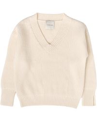 Laelen - Neutrals V-Neck Ribbed Cashmere & Wool Jumper - Lyst