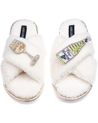 Laines London - Neutrals Laines Neutral Boucle Slippers With Vino Darling Brooches - Lyst
