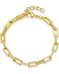 Genevive Jewelry - Rachel Glauber Plated With Cubic Zirconia Rectangular Cable Link Adjustable Bracelet - Lyst