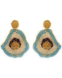Lavish by Tricia Milaneze - Blue & Brown Mix Buttercup Crystal Handmade Crochet Earrings - Lyst