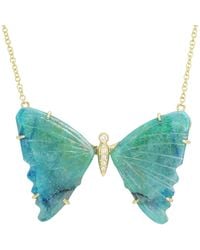 KAMARIA - Large Chrysocolla Butterfly Necklace With Diamonds & Prongs - Lyst