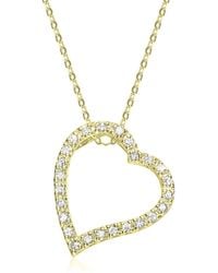 Genevive Jewelry - Rachel Glauber Cubic Zirconia Ribbon Heart Halo Floating Pendant Necklace - Lyst