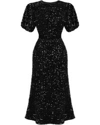 POST MERIDIEM - Sequin Decorated Velvet Puff Sleeve Midi Dress - Lyst
