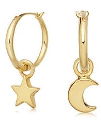 Bermuda Watch Company Annie Apple Lila Star, Moon, Sterling Silver, Gold Vermeil, Charm Hoop Earrings - Metallic