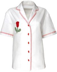 Lalipop Design - Unique White Linen Shirt And Red Crop Top Set - Lyst