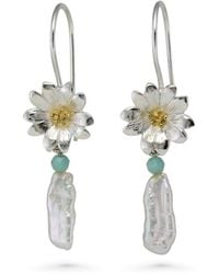 Isla Silver - Sterling Baroque Pearl & Flower Dangle Earrings With Aventurine Bead - Lyst