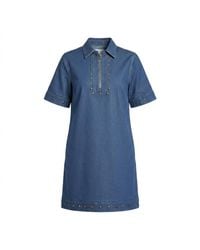 Modenaire - Studded Denim Mini Dress Half Zip - Lyst