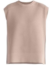Paisie - Neutrals Side Slit Sleeveless Ribbed Jumper - Lyst