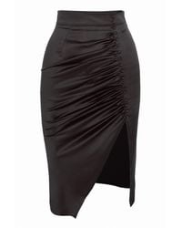 AVENUE No.29 - Ruched Side Midi Skirt With Button Detail - Lyst