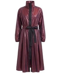 concept A trois - Burgundy Midi Trench Coat With Waist Tie - Lyst