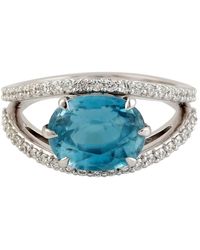 Artisan - 18k Solid White Gold In Oval Blue Zirconia & Pave Diamond Cocktail Ring Jewelry - Lyst