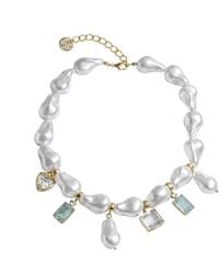 Mercela - Majorca Pearl Charm Necklace Heart Charm Cz Crystal Pendants – Plated Vintage Inspired Jewellery - Lyst