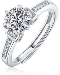 Genevive Jewelry - Stella Sterling With Round Lab Created Moissanite Solitaire Step Engagement Anniversary Promise Adjustable Ring - Lyst