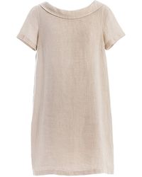 Haris Cotton - Neutrals Knee Length Boatneck Linen Dress - Lyst