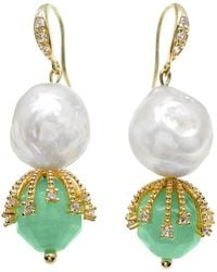 Farra - Irregular Freshwater Pearls With Aventurine Stones Jade Dangle Earrings - Lyst