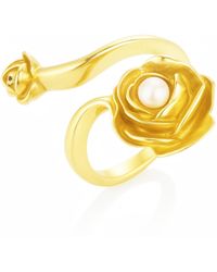 Unaloe - Rose Ring With Natural Pearl – Adjustable Sterling Flower Jewelry - Lyst