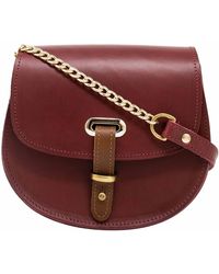 N'damus London Mini Victoria Full Grain Oxblood Leather Crossbody Saddle Bag With Gold Chain - Red
