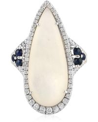 Artisan - 18k White Gold With Pave Diamond & Blue Sapphire And Mother Of Pearl Cocktail Ring Jewelry - Lyst