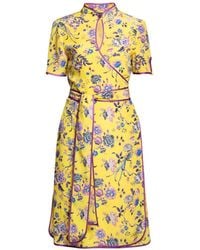 Rumour London - Akiko Kimono-style Silk Wrap Dress With Oriental Print In Yellow - Lyst