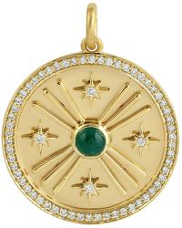 Artisan - Bezel Set Emerald & Pave Diamond In 14k Gold Sunburst With Star Charm Pendant - Lyst